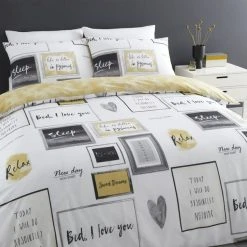 Catherine Lansfield Sleep Dreams Ochre Reversible Duvet Cover And Pillowcase Set