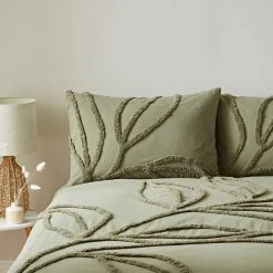 The Edited Life Tufted Leaf Olive 100% Organic Cotton Duvet Cover And Pillowcase Set -pillowcase shop 30726059 alt02