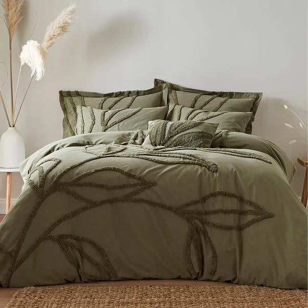 The Edited Life Tufted Leaf Olive 100% Organic Cotton Oxford Pillowcase 4 The Edited Life Tufted Leaf Olive 100% Organic Cotton Oxford Pillowcase - Image 2
