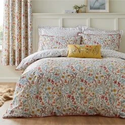 Dunelm Meadow Ditsy Floral Red 100% Cotton Reversible Duvet Cover And Pillowcase Set