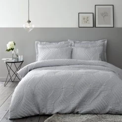 Dunelm Romilly Wave Luxe Pinsonic Silver Duvet Cover And Pillowcase Set