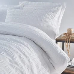 Dunelm Aria Seersucker White 100% Cotton Duvet And Pillowcase Set -pillowcase shop 30726860 alt01