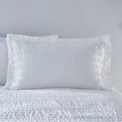 Dunelm Aria Seersucker White 100% Cotton Duvet And Pillowcase Set -pillowcase shop 30726860 alt02