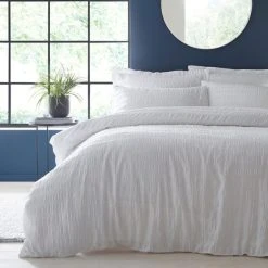 Dunelm Aria Seersucker White 100% Cotton Duvet And Pillowcase Set -pillowcase shop 30726860 alt04