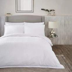Dorma Purity Staunton Waffle Stripe White 100% Cotton Duvet Cover And Pillowcase Set -pillowcase shop 30727597 alt04