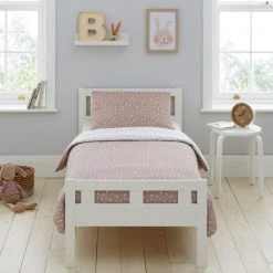 Dunelm Pink Spotted 100% Jersey Cotton Reversible Cot Bed / Toddler Duvet Cover And Pillowcase Set