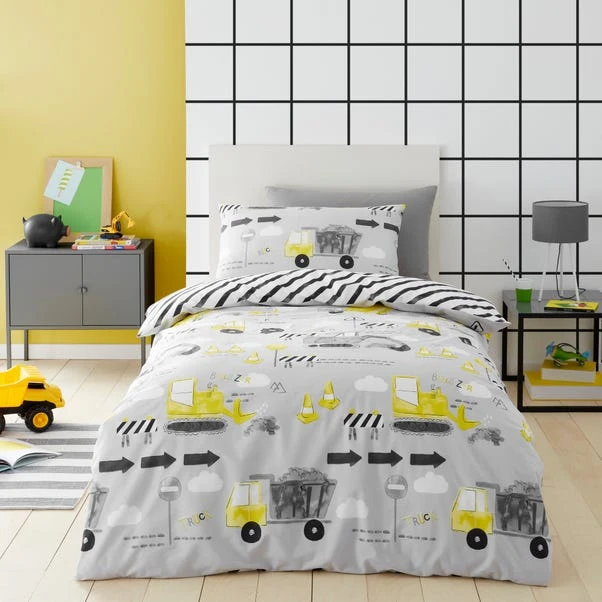Dunelm Construction Grey 100% Cotton Reversible Duvet Cover And Pillowcase Set 3 Dunelm Construction Grey 100% Cotton Reversible Duvet Cover And Pillowcase Set