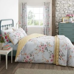 Catherine Lansfield Canterbury Duck Egg Floral Duvet Cover And Pillowcase Set