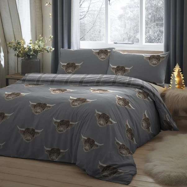 Fusion Highland Cow Grey Reversible Duvet Cover And Pillowcase Set 3 Fusion Highland Cow Grey Reversible Duvet Cover And Pillowcase Set
