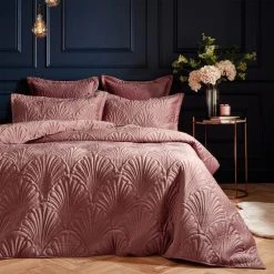 Paoletti Palmeria Blush Embroidered Reversible Duvet Cover And Pillowcase Set