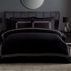 Hotel Greek Key Black Duvet Cover And Pillowcase Set