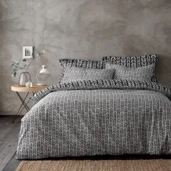 Dunelm Anthony Repeat Black 100% Cotton Duvet Cover And Pillowcase Set -pillowcase shop 30749454 alt01