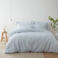 Dunelm Edison Textured Pale Blue Duvet Cover And Pillowcase Set