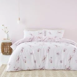 Dunelm Dragonflies Pink 100% Cotton Duvet Cover And Pillowcase Set