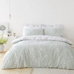 Dunelm Belle Sage 100% Cotton Duvet Cover And Pillowcase Set