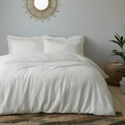 Dunelm Amberley Waffle White 100% Cotton Duvet Cover And Pillowcase Set -pillowcase shop 30749569 alt01