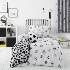 Dunelm Football Grey And White Reversible Duvet Cover And Pillowcase Set -pillowcase shop 30768209 alt01