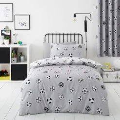 Dunelm Football Grey And White Reversible Duvet Cover And Pillowcase Set -pillowcase shop 30768209 alt02