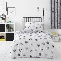 Dunelm Football Grey And White Reversible Duvet Cover And Pillowcase Set -pillowcase shop 30768209 alt03