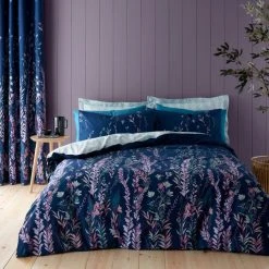 Dunelm Whimsical Floral Midnight 100% Cotton Duvet Cover And Pillowcase Set