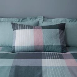 Dunelm Acton Check Teal Duvet Cover And Pillowcase Set -pillowcase shop 30771501 alt02