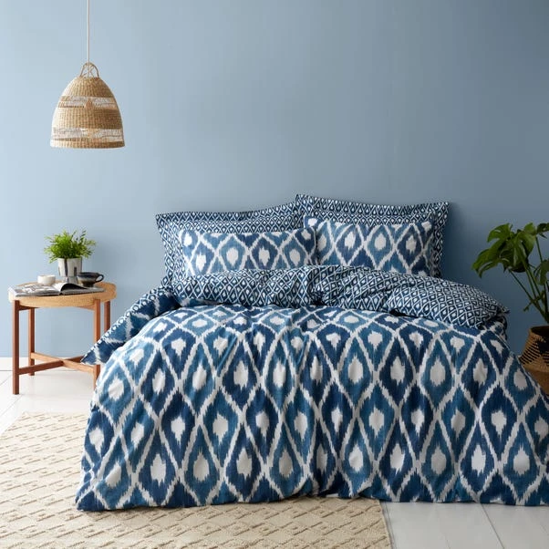 Dunelm Ayla Ikat Blue 100% Cotton Duvet Cover And Pillowcase Set 3 Dunelm Ayla Ikat Blue 100% Cotton Duvet Cover And Pillowcase Set