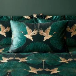 Dunelm Luxe Cranes Emerald Duvet Cover And Pillowcase Set -pillowcase shop 30771550 alt01
