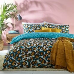 Furn Ayanna Teal Reversible Duvet Cover And Pillowcase Set