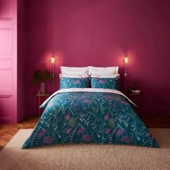 Dorma Winter Garden Teal 100% Cotton Reversible Duvet Cover And Pillowcase Set