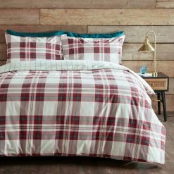 Dunelm Piper Red Check 100% Brushed Cotton Duvet Cover And Pillowcase Set