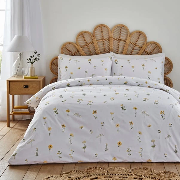Dunelm Pressed Floral Yellow 100% Cotton Duvet Cover And Pillowcase Set 3 Dunelm Pressed Floral Yellow 100% Cotton Duvet Cover And Pillowcase Set