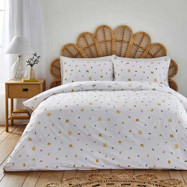 Dunelm Pressed Floral Yellow 100% Cotton Duvet Cover And Pillowcase Set 4 Dunelm Pressed Floral Yellow 100% Cotton Duvet Cover And Pillowcase Set - Image 2