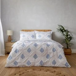 Dunelm Kamala Pintuck Blue Duvet Cover And Pillowcase Set