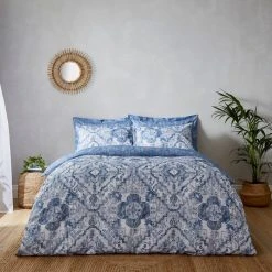 Dunelm Amara Global Blue Duvet Cover And Pillowcase Set