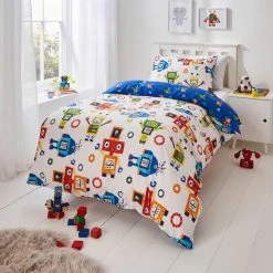 Dunelm Robots Blue Duvet Cover And Pillowcase Set