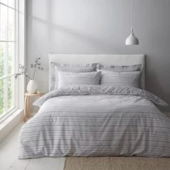 Dunelm Tristan Stripe Grey Duvet Cover And Pillowcase Set