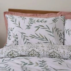 Dunelm Lara Leaf Anti-Allergy 100% Cotton Green Duvet Cover And Pillowcase Set -pillowcase shop 30807840 alt04