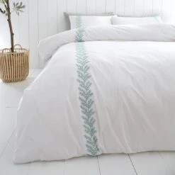 Bianca Fine Linens Embroid Leaf 100% Cotton Duvet Cover & Pillowcase Set -pillowcase shop 30828927 alt02