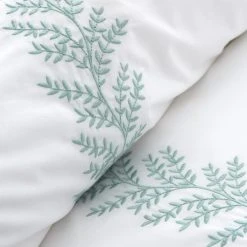 Bianca Fine Linens Embroid Leaf 100% Cotton Duvet Cover & Pillowcase Set -pillowcase shop 30828927 alt03